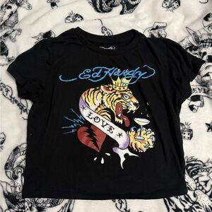 Ed Hardy Black Kids Short Sleeve Tee with Multicolor Tiger Graphic